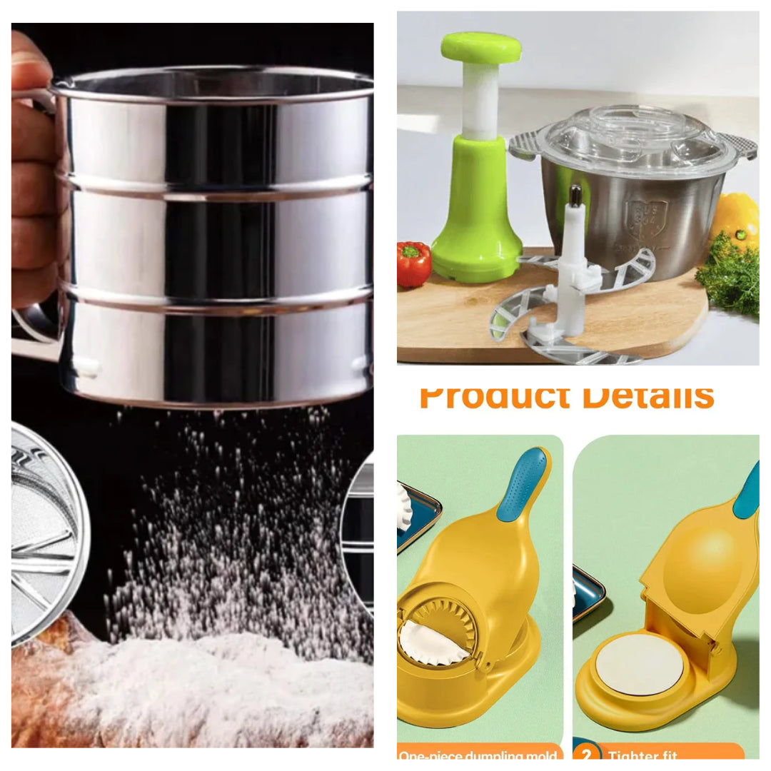 Push Chopper, Flour Sifter & 2 in 1 Dumpling Maker