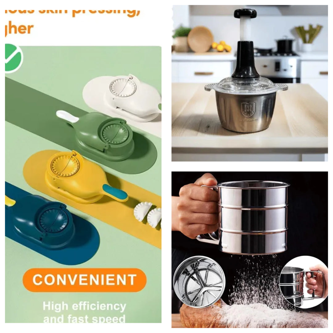 Push Chopper, Flour Sifter & 2 in 1 Dumpling Maker