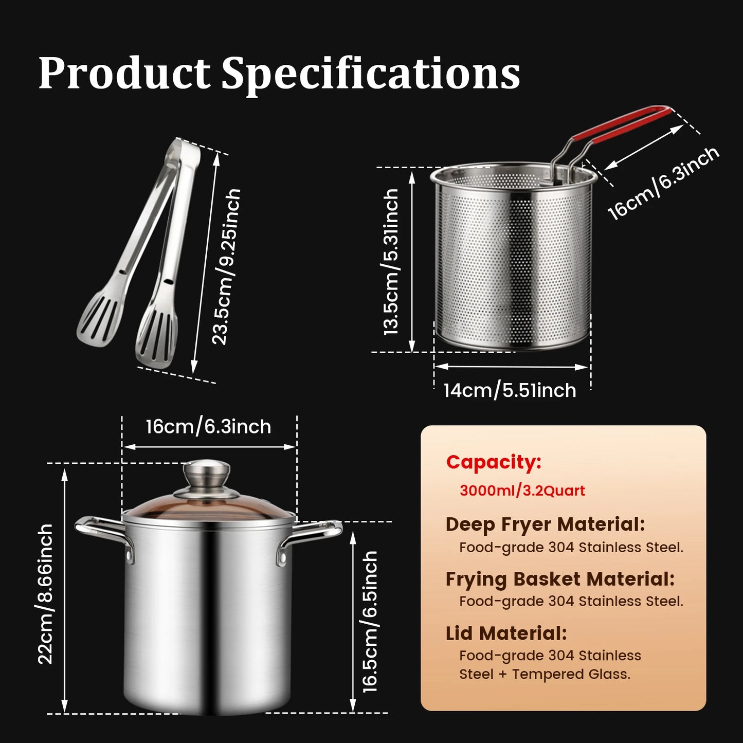 Deep Fryer Pot 1200ml Stainless Steel