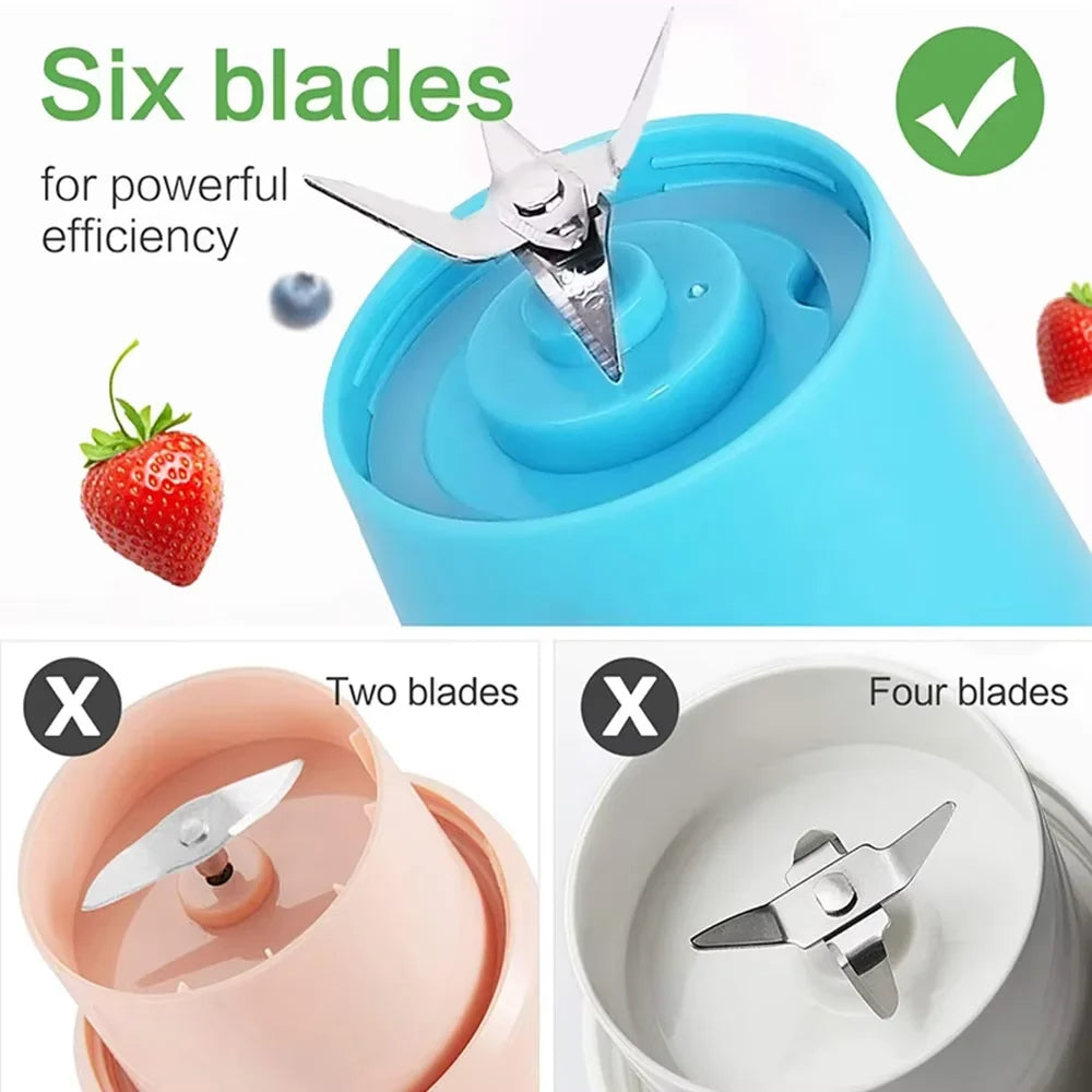 6 Blades Electric Blender Mini Portable Juicer Usb Rechargeable 380ml (random Color)