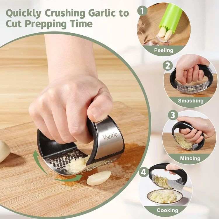 Stainless Steel Garlic Press Manual Mincer Chopping Tools Curve Fruit Vegetable Cooking Kitchen Gadgets